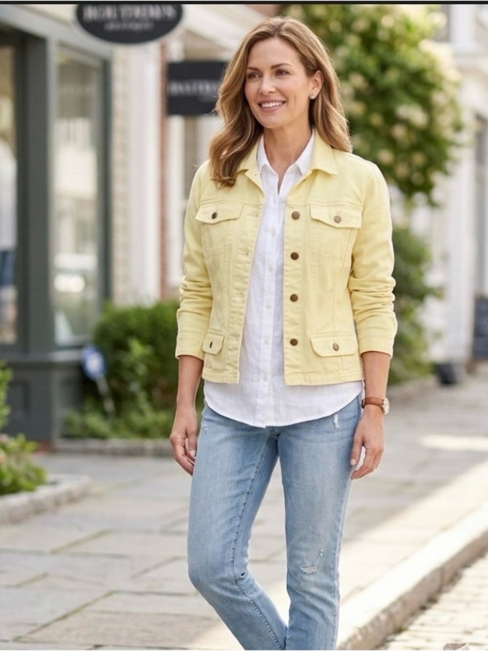 Chadwick’s Butter Light Yellow Denim Jean Jacket Brass Colored Buttons size 10